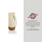 Cream fabric wine tote with woven wicker basket base and adjustable handles