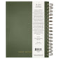 Sage green spiral-bound plant journal with matte laminate hardcover, 250 pages, 8.12" x 5.62", displayed open showing title and product details. Sweet Water Decor.