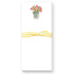 White Skinnie Notepad with pink and yellow tulips in glass vase illustration and yellow striped ribbon bow