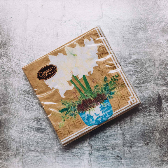 Indulge in luxury with our Caspari triple-ply Cocktail Napkins. Made in Germany, these napkins feature exquisite artwork and designs from around the world, printed with nontoxic, water-soluble dyes and food-safe ink. Elevate your entertaining with sophistication and taste. Comes in sets of 20 napkins in 17 different designs.