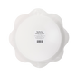 White paper plates with scalloped wave edges, back side showing My Mind's Eye branding and product label