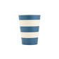 Disposable paper cup with blue and cream horizontal stripes, perfect for patriotic parties and celebrations