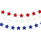Three strands of glitter star banners in red, white, and blue connected by twine.