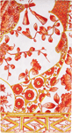 Coral and gold floral-patterned paper guest towel with ornate gilded botanical designs on cream background