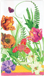 Multicolor paper guest towel with botanical design featuring red roses, pink flowers, and green ferns on cream background