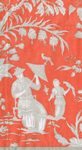 Coral toile patterned guest towel with cream botanical and bird motif design by Caspari
