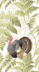 Triple-ply guest towel with turkey and fern fronds in multicolor design on cream background, Caspari seasonal paper napkin for Thanksgiving entertaining.