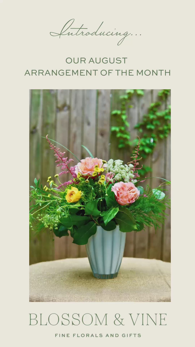 Introducing our August Arrangement of the Month! 🌿 Bursting with vibrant summer blooms and lush greenery, this stunning bouquet is designed to bring joy and elegance to any space. 